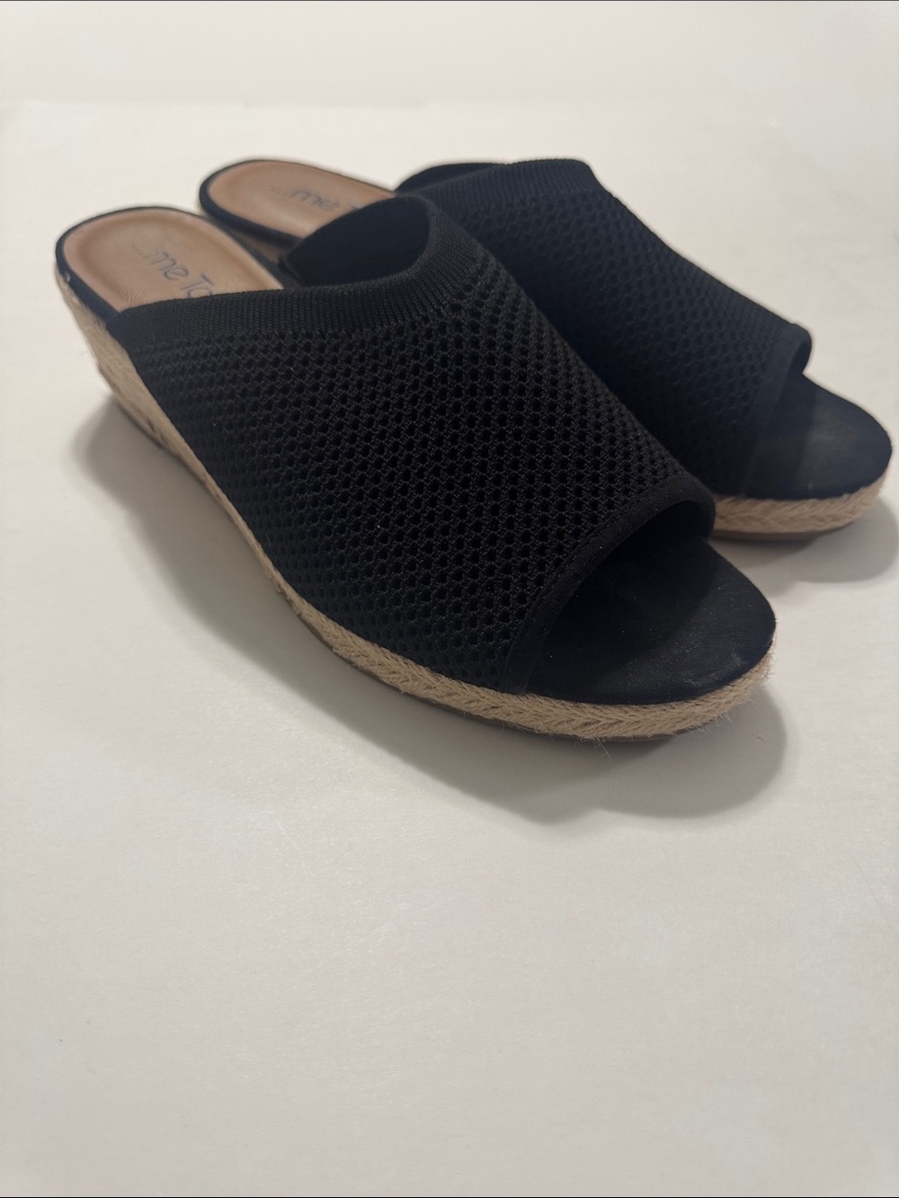 me too Black Mesh Espadrille Wedge Slide